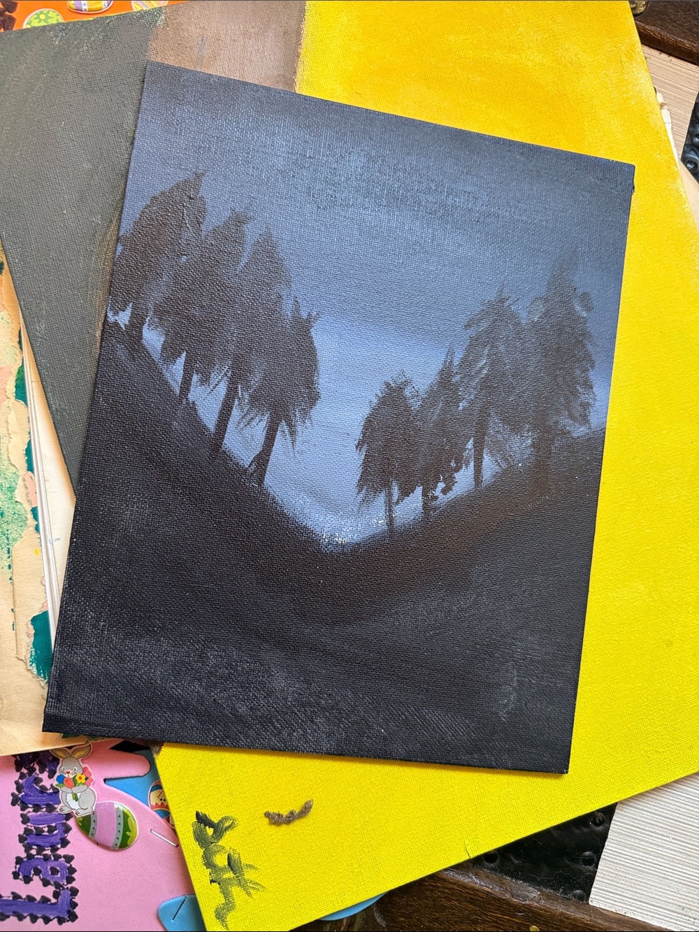 Unbranded Blue and Black Forest Silhouette Canvas Art